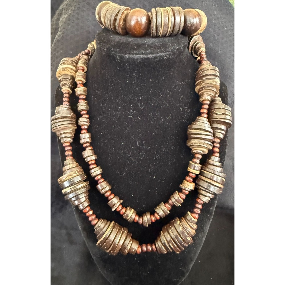 Vintage Coconut Shell and wood Bead Jewelry Set‎